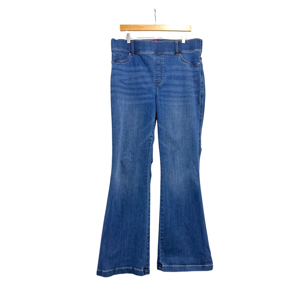 Spanx Flare Jeggings Medium Wash Blue Pull On‎ High Rise Plus Size 1X Boho Retro